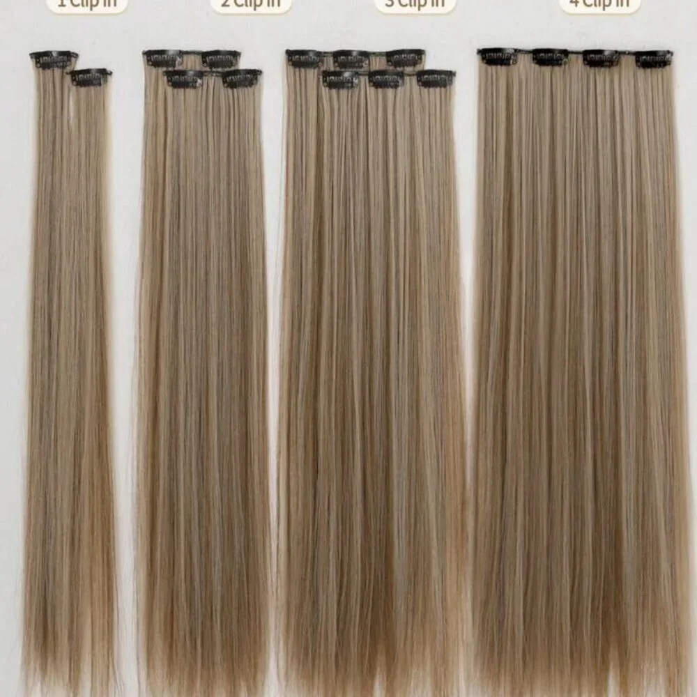 Human hair blend Light Brown With Light Blonde highlights Hair Extensions 24 in